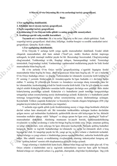 o‘rta osiyoning ilk o‘rta asrlardagi tarixiy geografiyasi — DOCX
