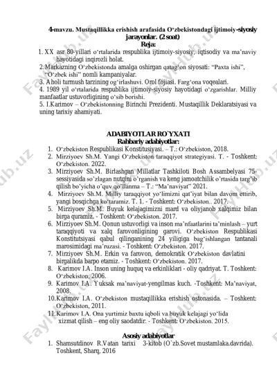 mustaqillikka erishish arafasida o‘zbekistondagi ijtimoiy-siyosiy jarayonlar — PDF