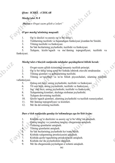 ovqat xazm qilish a’zolari uchun mashg‘ulotlar — DOC