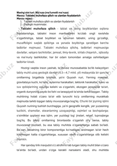 tabiatni muhofaza qilish va ulardan foydalanish — PDF