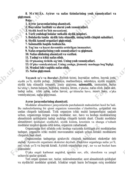 ayiruv va nafas tizimlarining yosh xususiyatlari va gigiyenasi — PDF