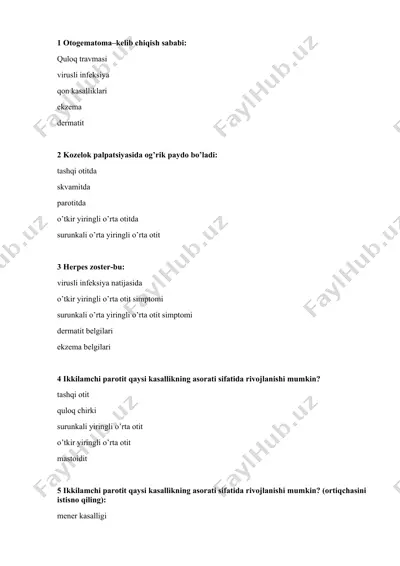 quloq kasalliklari (otitis media) haqida ma'lumotlar — DOC