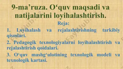 o‘quv maqsadlari va natijalarini loyihalash — PPTX
