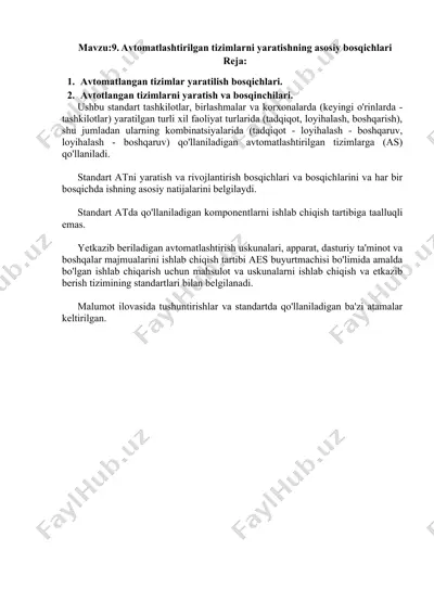 avtomatlashtirilgan tizimlarni yaratishning asosiy bosqichlari — DOCX