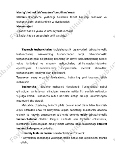 maktabgacha yoshdagi bolalarda tabiat haqidagi tassavur va tushunchalarni shakillantirish va rivojlantirish — PDF