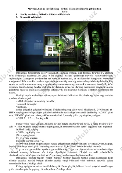 sun'iy intellektning bilimlarni ifodalashda foydalanilishi — DOCX