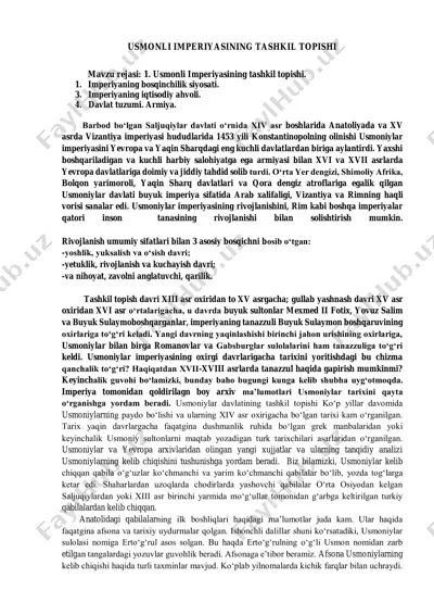 usmonli imperiyasining tashkil topishi — PDF
