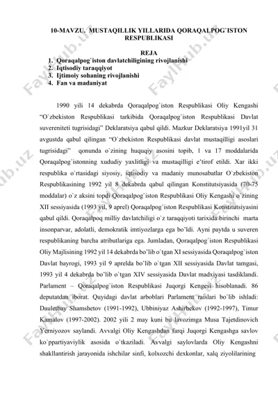 qoraqalpog`iston respublikasi mustaqillik yillarida — DOCX