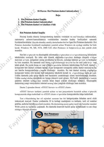 hot potatoes dasturi — PDF