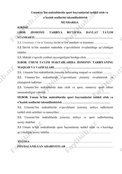umum ta’lim maktablarida sport bayramlarini tashkil etish va o’kazish usullarini takomillashtirish — DOCX