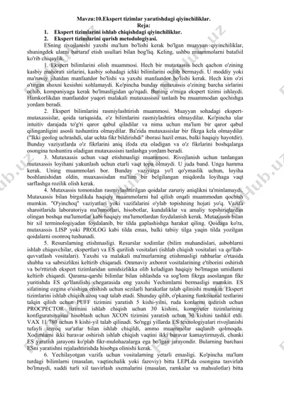 ekspert tizimlar yaratishdagi qiyinchiliklar — DOCX