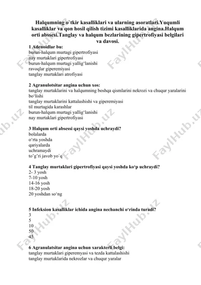 halqumning o'tkir kasalliklari va ularning asoratlari — DOCX