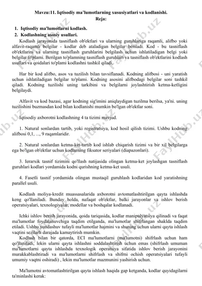 iqtisodiy ma'lumotlarning xususiyatlari va kodlanishi — DOCX