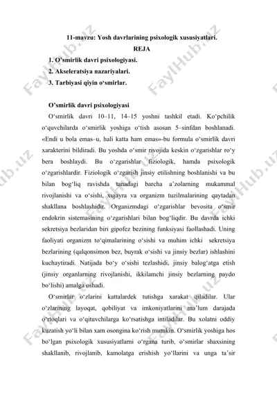 yosh davrlarining psixologik xususiyatlari — DOC