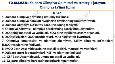 halqaro olimpiya qo‘mitasi va strategik jarayon: olimpiya ta’limi tizimi — PPTX