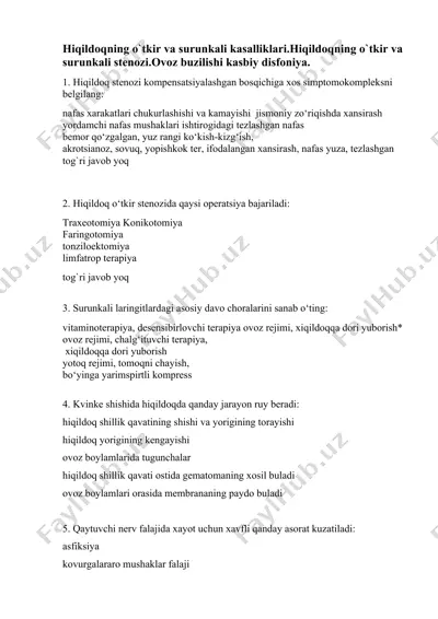 hiqildoq kasalliklari va ularning davo choralarini ayrimlashtirish — DOCX