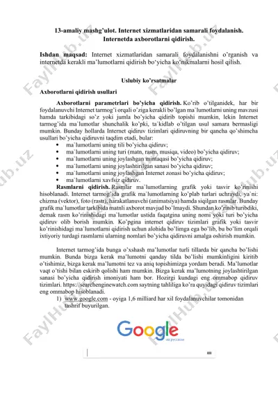 internet xizmatlaridan samarali foydalanish — DOCX