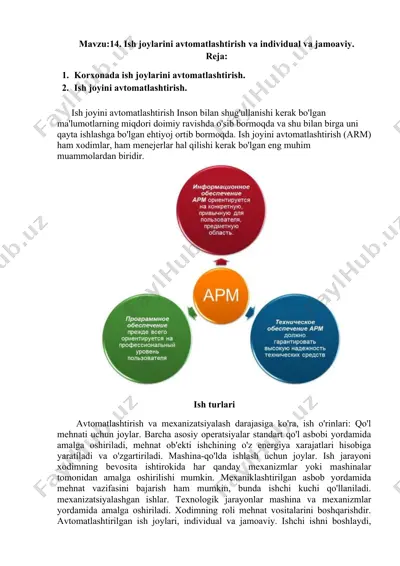 ish joylarini avtomatlashtirish va individual va jamoaviy — DOCX