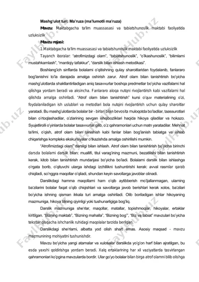 maktabgacha ta'lim muassasasi va tabiatshunoslik maktabi faoliyatida uzluksizlik — PDF