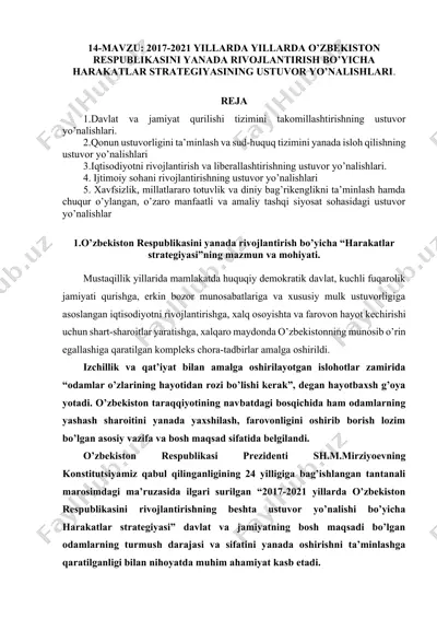 o'zbekiston respublikasini yanada rivojlantirish bo'yicha harakatlar strategiyasi (2017-2021) — DOCX