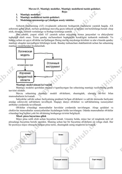 axborot tizimlarining rivojlanishi va mantiqiy modellar — DOCX