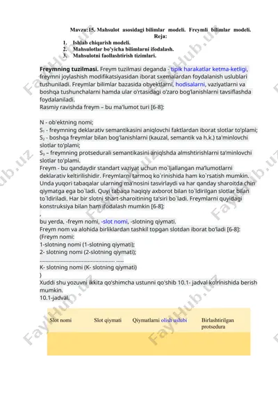 mahsulot asosidagi bilimlar modeli — DOCX