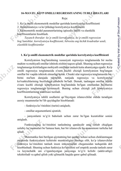ko’p omilli regressiyaning turli jihatlari — PDF