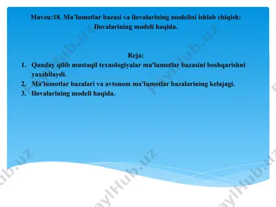 ma'lumotlar bazasi va ilovalarining modeli — PPTX