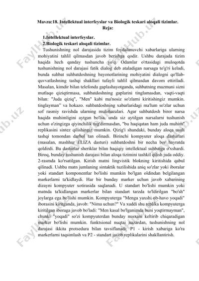 intellektual interfeyslar va biologik teskari aloqali tizimlar — DOCX