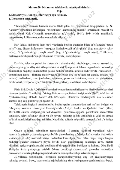 distansion telekinetik interfeysli tizimlar — DOCX