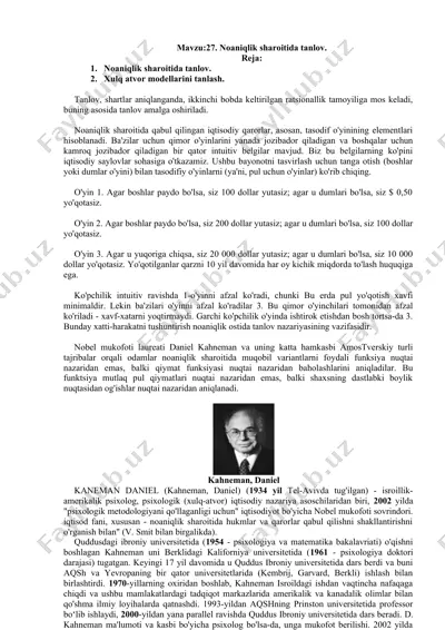 noaniqlik sharoitida tanlov — DOCX