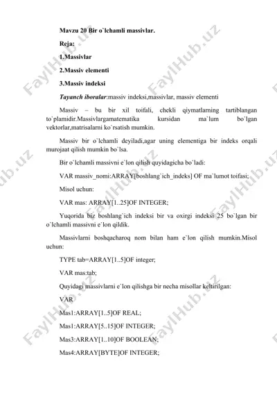 o'lchamli massivlar — DOCX