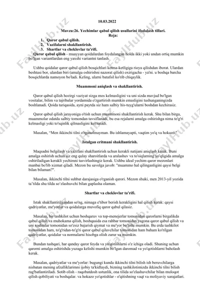 yechimlar qabul qilish usullari — DOCX