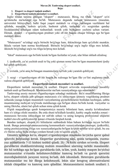 ekspertning ekspertlikda manbalari — DOCX