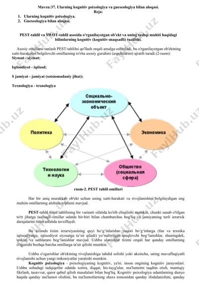 pest-tahlil va swot-tahlil asosida o'rganilayotgan ob'ekt haqida ma'lumotlar — DOCX