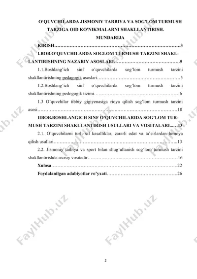o‘quvchilarda jismoniy tarbiya va sog'lom turmush tarziga oid ko'nikmalarni shakllantirish — DOC
