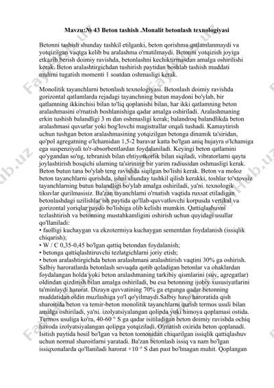 beton tashish monalit betonlash texnologiyasi — DOCX