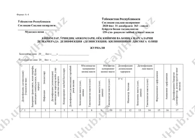 dezkameralar va dezinfeksiya (dezinseksiya) jurnali — DOC