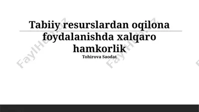 tabiiy resurslardan oqilona foydalanishda xalqaro hamkorlik — PPTX