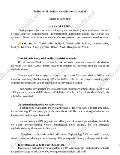 tadbirkorlik faoliyat va tadbirkorlik kapitali — DOCX