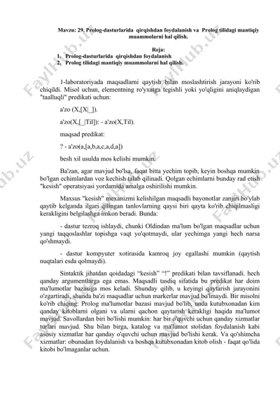 prolog-dasturlarida qirqishdan foydalanish va prolog tilidagi mantiqiy muammolarni hal qilish — DOCX