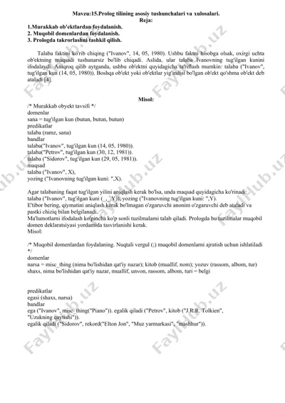 prolog tilining asosiy tushunchalari va xulosalari — DOCX