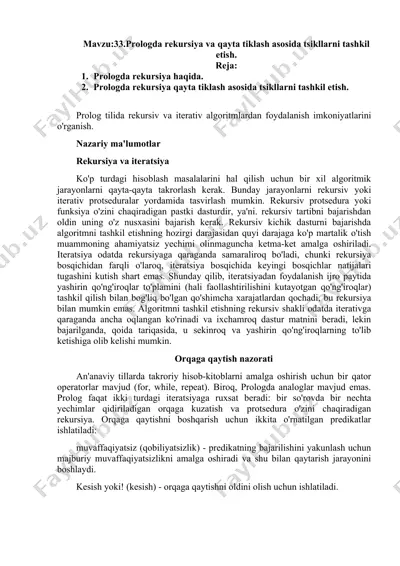 prologda rekursiya va qayta tiklash asosida tsikllarni tashkil etish — DOCX