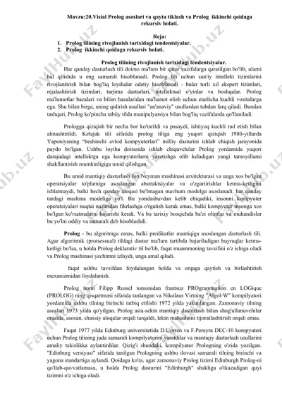 prolog tilining rivojlanish tarixidagi tendentsiyalar — DOCX