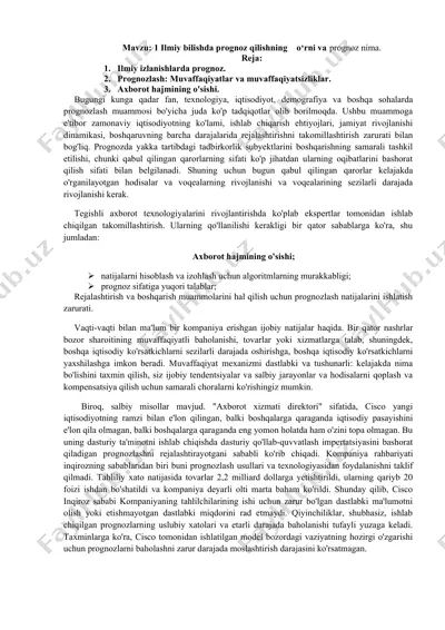 ilmiy bilishda prognoz qilishning o‘rni va prognoz nima. — DOCX