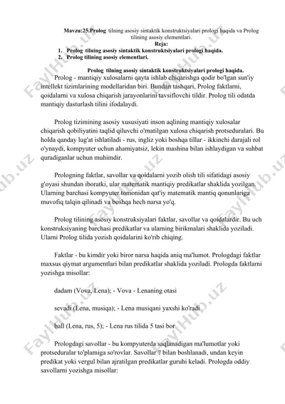 prolog tilining asosiy sintaktik konstruktsiyalari — DOCX