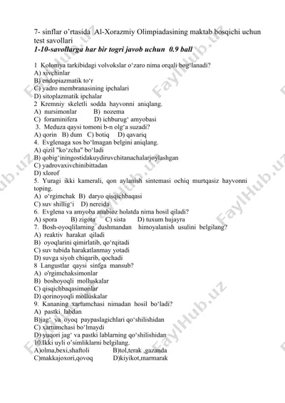 7-sinflar o’rtasida al-xorazmiy olimpiadasining maktab bosqichi uchun test savollari — DOCX