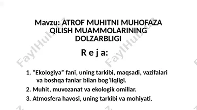 ekologiya fanining asosiy mavzulari — PPTX