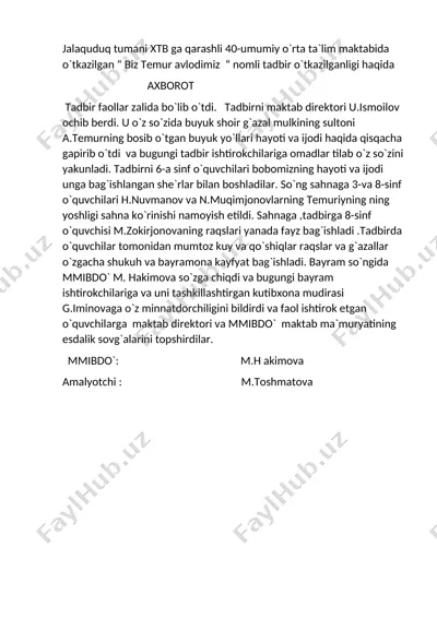 "biz temur avlodimiz" nomli tadbir — DOCX