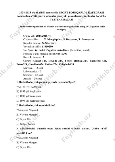 sport turlarini o‘rgatish metodikasi (basketbol, suzish) — DOC